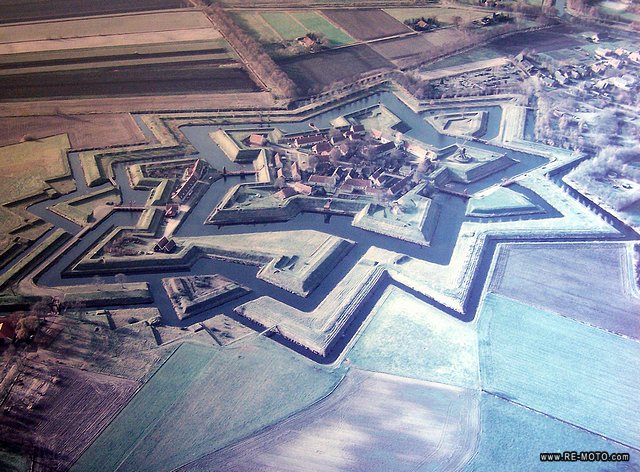 Bourtange is a small fortified village in the shape of a star, surrounded by canals and great walls for protection against invasions.