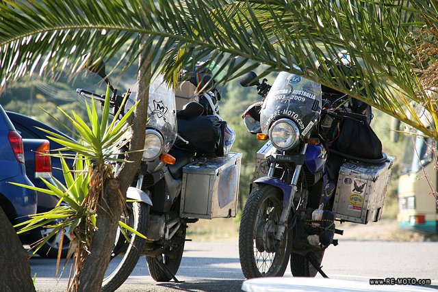 The motorcycles resting from the greek heat.