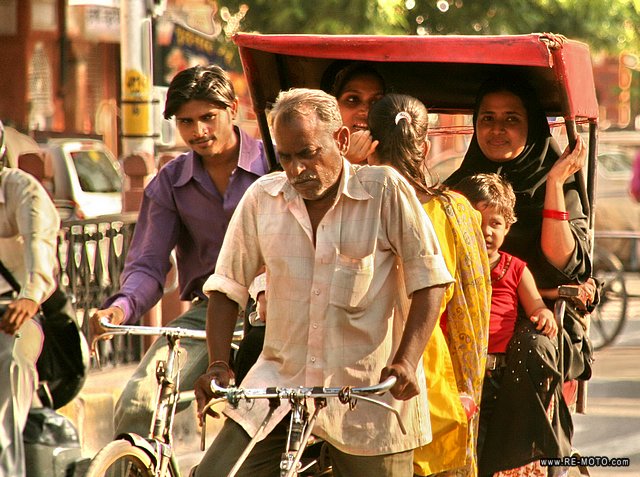 The rickshaw is the typical means of transportation.